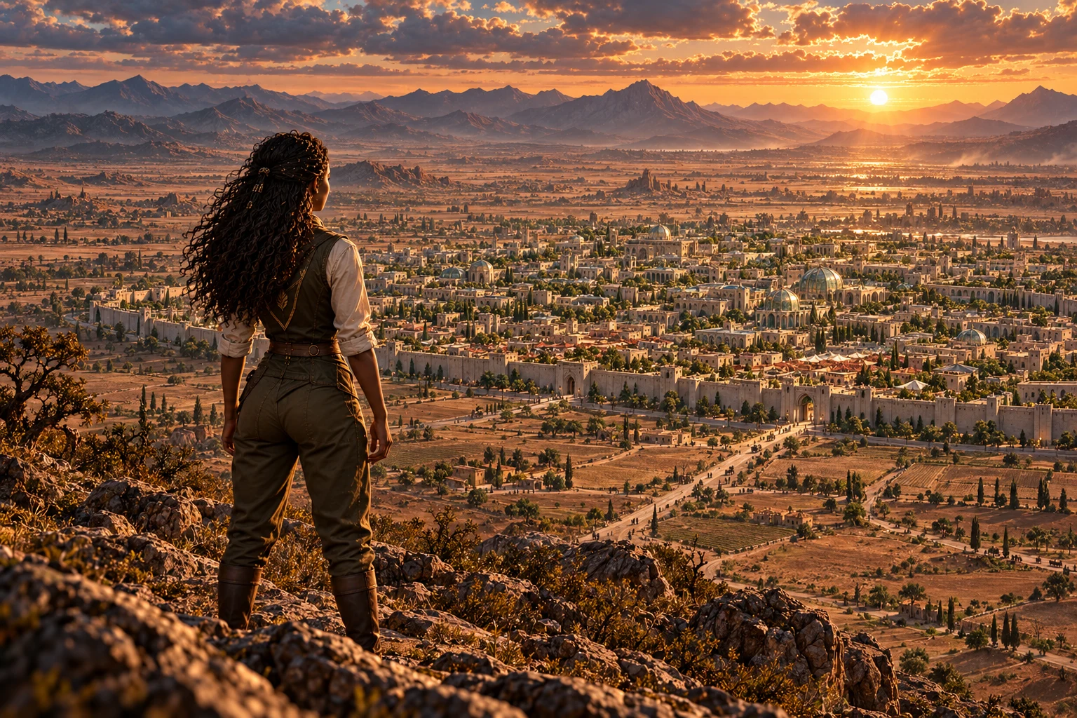 Sarena overlooking grounded Verdessa across the plain